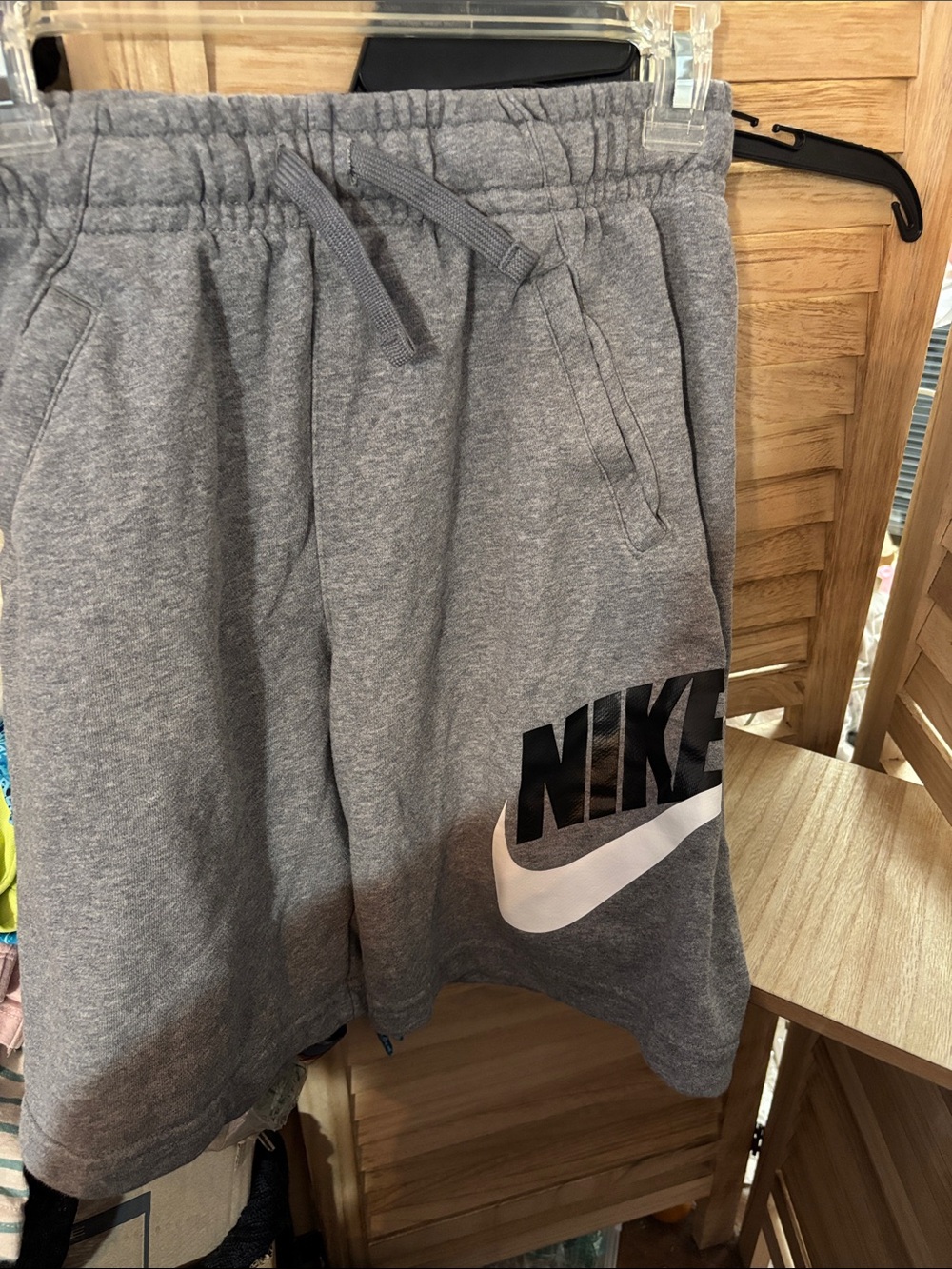 Nike French Terry Gray Heather Logo Kids Shorts with White Swoosh Large